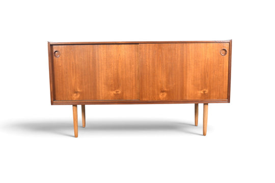 ARNE HOVMAND OLSEN CREDENZA IN TEAK WITH FINISHED BACK