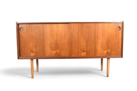 Vintage Arne Hovmand Olsen teak credenza with finished back, 1960s, view 3