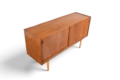 Vintage Arne Hovmand Olsen teak credenza with finished back, 1960s, view 9