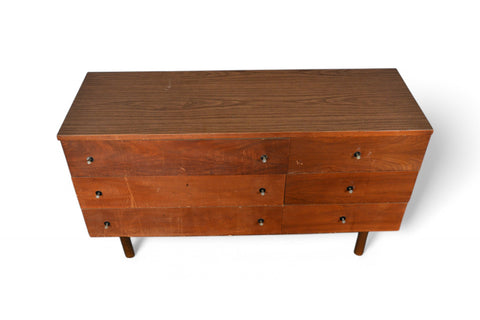 MID CENTURY LOW SIX DRAWER IN WALNUT BY STANLEY FRONT TOP VIEW