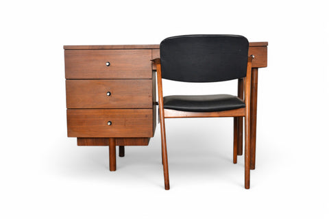 MID CENTURY WALNUT WRITING DESK IN WALNUT BY STANLEY #2 with chair
