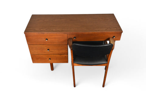 MID CENTURY WALNUT WRITING DESK IN WALNUT BY STANLEY #2 with chair front / top view