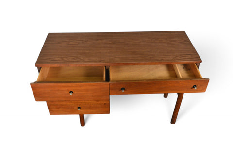 MID CENTURY WALNUT WRITING DESK IN WALNUT BY STANLEY #2 drawers open