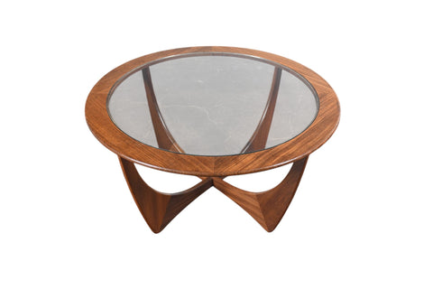 Vintage G Plan Astro round afromosia and glass coffee table by Victor B. Wilkins, 1966, view 1