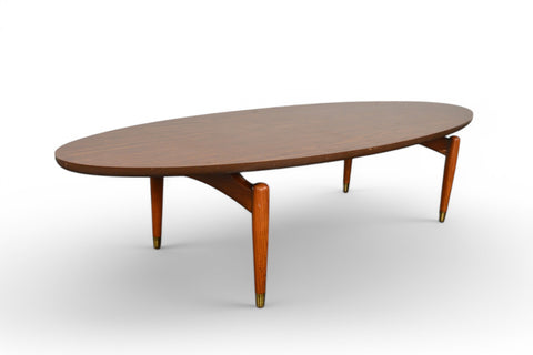 OVAL MID CENTURY COFFEE TABLE FRONT SIDE VIEW