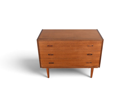 THREE DRAWER VODDER STYLE CHEST IN TEAK WITH FINISHED BACK