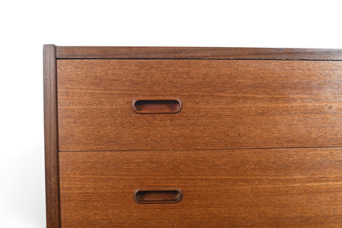 THREE DRAWER VODDER STYLE CHEST IN TEAK WITH FINISHED BACK