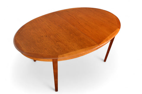 DANISH MODERN OVAL TEAK DINING TABLE + TWO LEAVES BY BYRLUND
