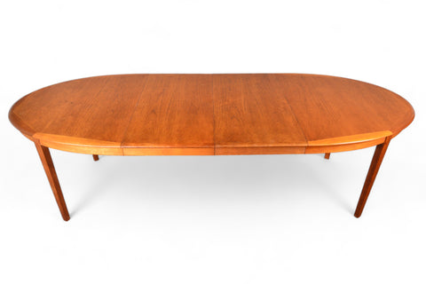 DANISH MODERN OVAL TEAK DINING TABLE + TWO LEAVES BY BYRLUND