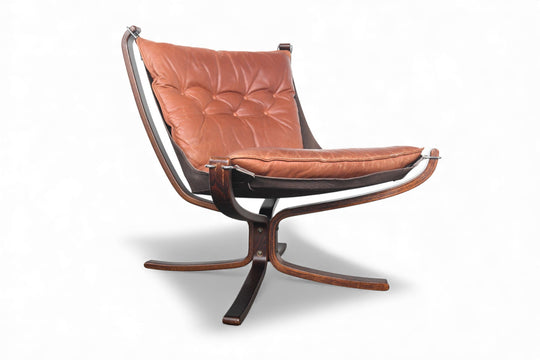LOWBACK FALCON CHAIR IN COGNAC LEATHER BY SIGURD RESSELL