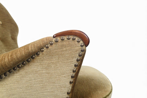 1940s DANISH MODERN CLUB CHAIR IN OLIVE GOLD VELVET