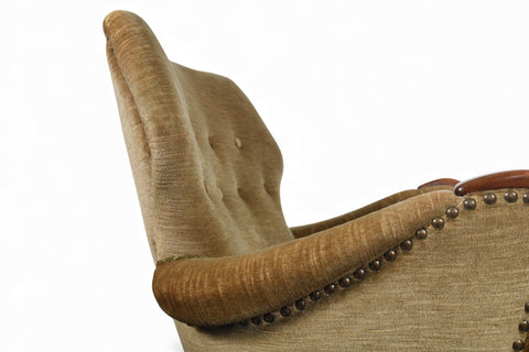 1940s DANISH MODERN CLUB CHAIR IN OLIVE GOLD VELVET