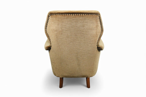 1940s DANISH MODERN CLUB CHAIR IN OLIVE GOLD VELVET