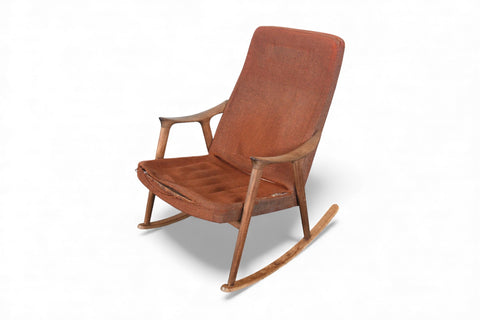 SCULPTURAL INGMAR RELLING TEAK + WOOL ROCKING CHAIR