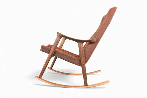SCULPTURAL INGMAR RELLING TEAK + WOOL ROCKING CHAIR