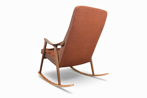 SCULPTURAL INGMAR RELLING TEAK + WOOL ROCKING CHAIR