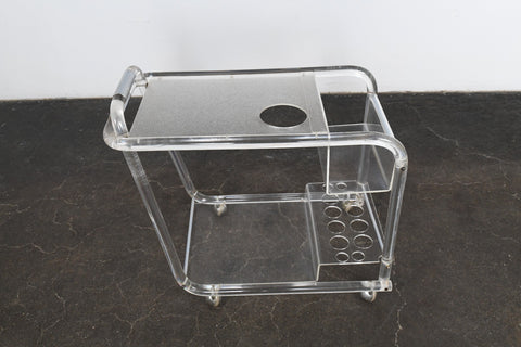 1970s LUCITE + CHROME BAR CART