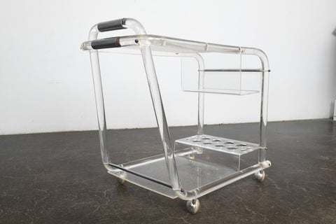 1970s LUCITE + CHROME BAR CART