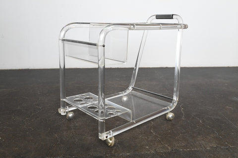 1970s LUCITE + CHROME BAR CART