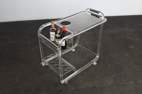 1970s LUCITE + CHROME BAR CART