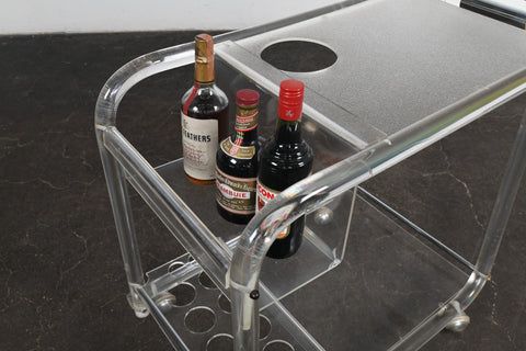 1970s LUCITE + CHROME BAR CART