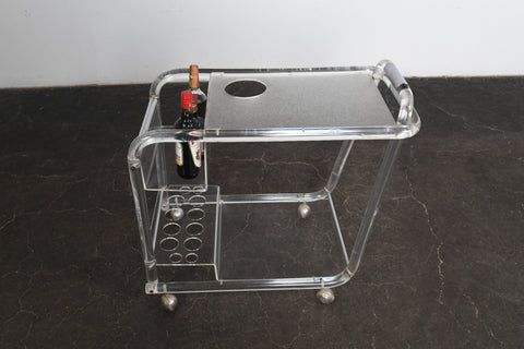 1970s LUCITE + CHROME BAR CART