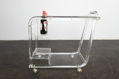 1970s LUCITE + CHROME BAR CART