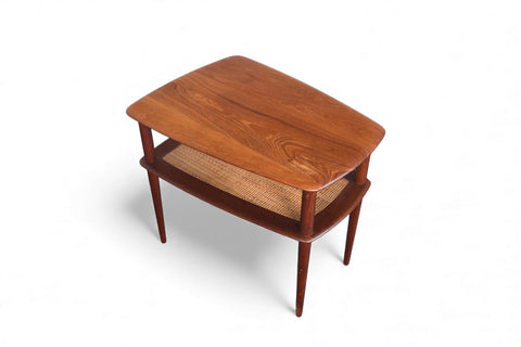 PETER HVIDT SOLID TEAK + CANE SIDE TABLE