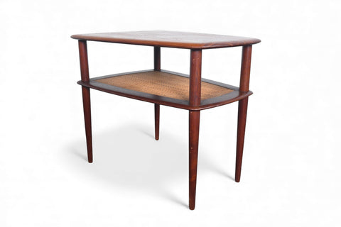 PETER HVIDT SOLID TEAK + CANE SIDE TABLE
