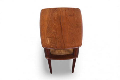 PETER HVIDT SOLID TEAK + CANE SIDE TABLE