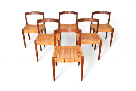 Set of six Nanna Ditzel Model 110 teak dining chairs with woven cane seats