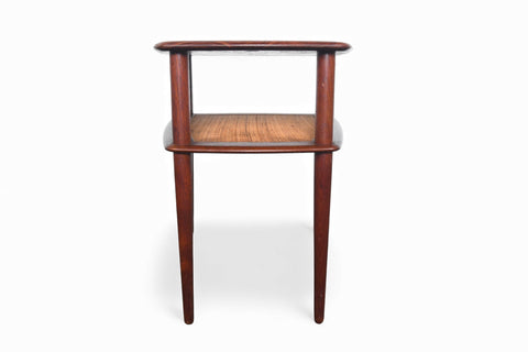 PETER HVIDT SOLID TEAK + CANE SIDE TABLE