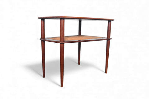 PETER HVIDT SOLID TEAK + CANE SIDE TABLE