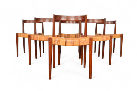 1955 Danish teak and cane dining chairs by Nanna Ditzel, set of six