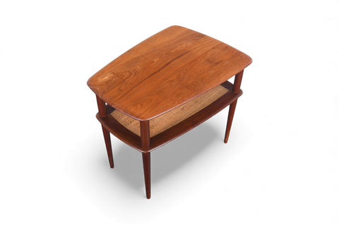 PETER HVIDT SOLID TEAK + CANE SIDE TABLE