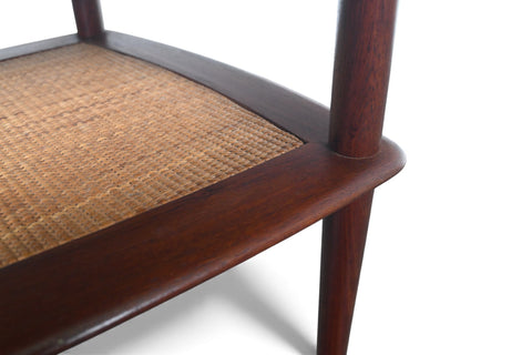PETER HVIDT SOLID TEAK + CANE SIDE TABLE