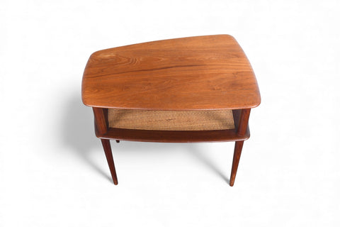 PETER HVIDT SOLID TEAK + CANE SIDE TABLE