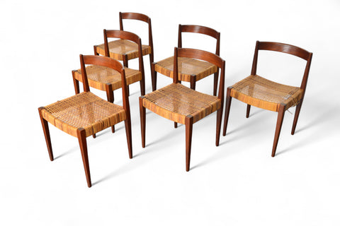 Vintage Nanna Ditzel Model 110 dining chair set, elegant teak and cane design