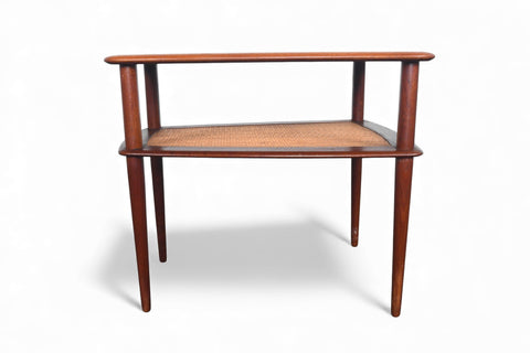 PETER HVIDT SOLID TEAK + CANE SIDE TABLE