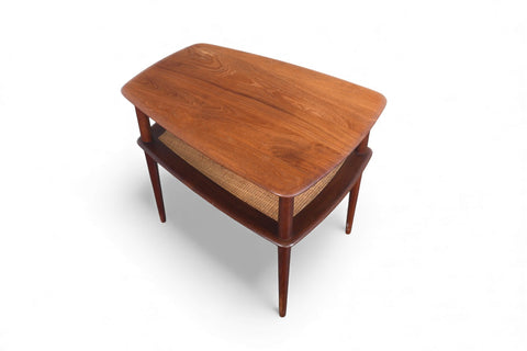 PETER HVIDT SOLID TEAK + CANE SIDE TABLE