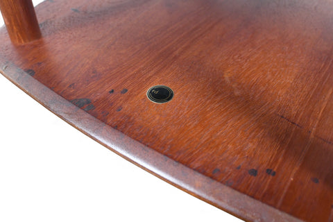 LARGE PETER HVIDT SOLID TEAK + CANE SIDE TABLE