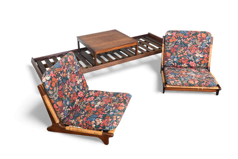 HANS OLSEN "TV 161" MODULAR SOFA IN TEAK + CANE