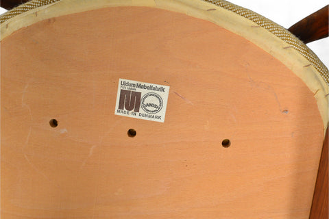 bottom of 'Juliane' dining chair in rosewood with upholstered seats, designed by Johannes Andersen.