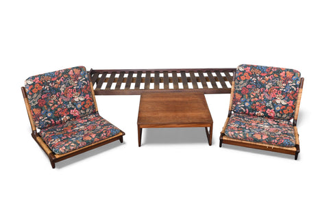 HANS OLSEN "TV 161" MODULAR SOFA IN TEAK + CANE