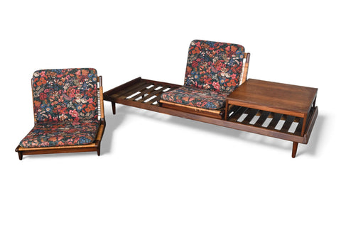 HANS OLSEN "TV 161" MODULAR SOFA IN TEAK + CANE