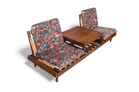 HANS OLSEN "TV 161" MODULAR SOFA IN TEAK + CANE