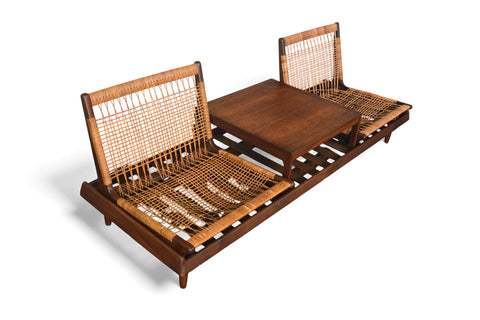 HANS OLSEN "TV 161" MODULAR SOFA IN TEAK + CANE