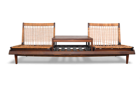 HANS OLSEN "TV 161" MODULAR SOFA IN TEAK + CANE