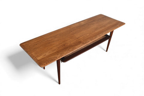 PETER HVIDT SOLID TEAK + CANE RECTANGULAR COFFEE TABLE