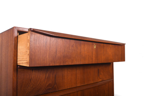 DANISH MODERN FULL PROFILE HIGHBOY DRESSER IN TEAK